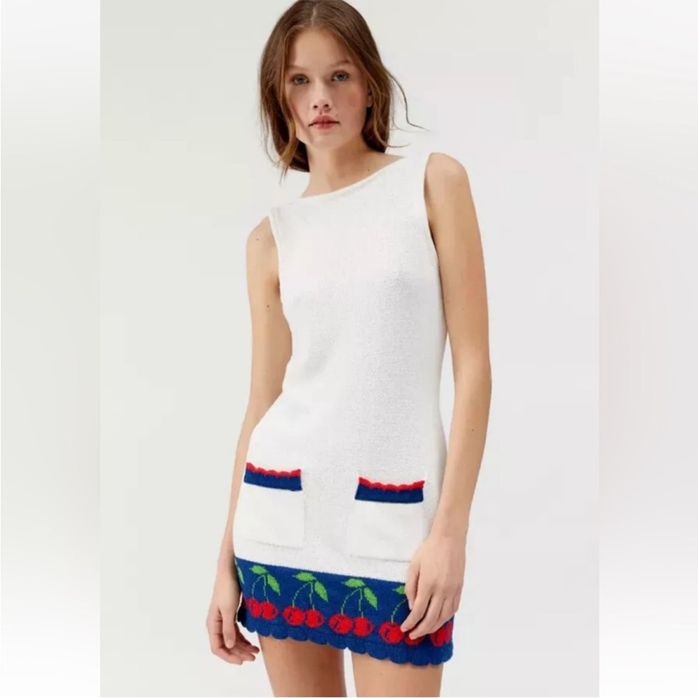 NWT urban outfitters White Sleeveless Dress with Cherry Design
